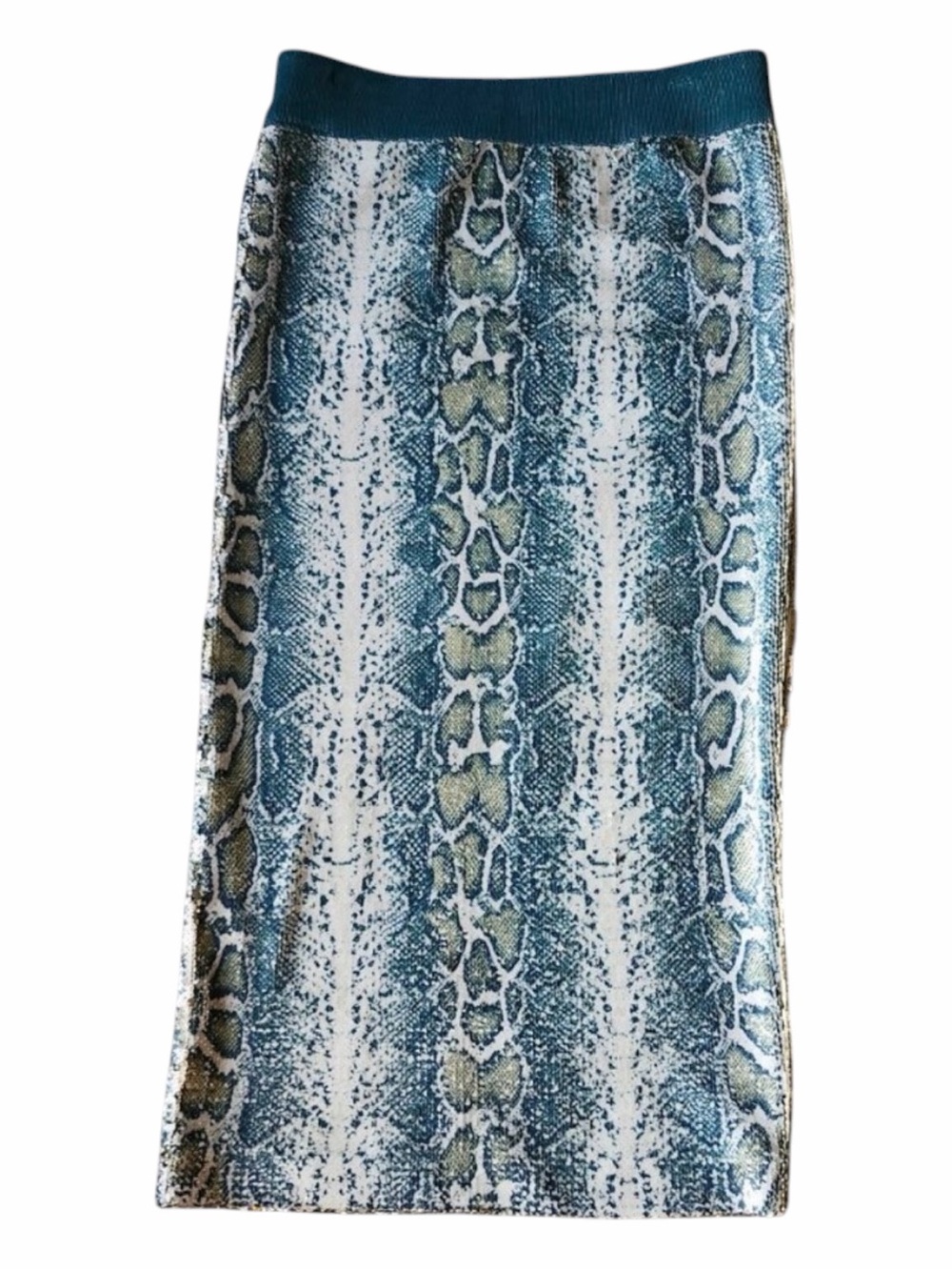 Le Superbe Teal Green Snake-Print Sequin Midi Skirt Small